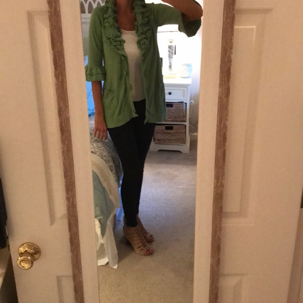 Green ruffled cardigan